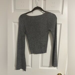 Silver glitter low back flare long sleeve